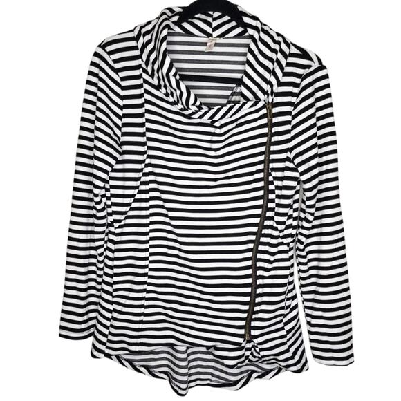 My Beloved Black White Striped Zip Jacket Women’s Medium Casual Comfort Top - Picture 1 of 7